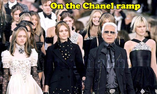 Karl Lagerfeld and his models on the Chanel catwalk