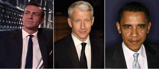 Four-in-hand knot as it should look (from left to right): James Bond with his preferred knot; Anderson Cooper; Barack Obama