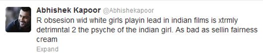 Abhishek Kapoor speaks out against Caucasian actresses in Bollywood