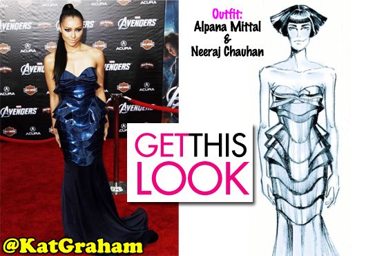 Kat Graham wears Alpana & Neeraj to The Avengers premiere