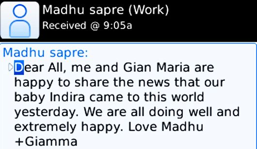 Madhu's SMS message