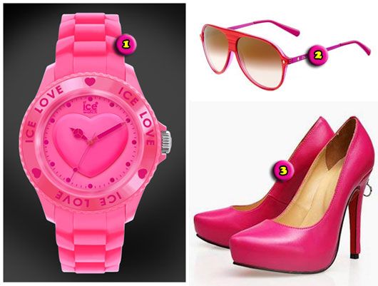 pink Ice Love watch, Pink Dior sunglasses and Pink Christian Louboutin zipper heels 