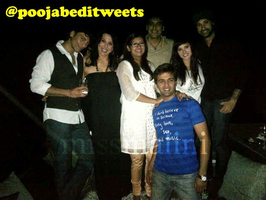 Sky, Pooja Bedi, Juhi and Sachin Parmar, Karan Oberoi, Sunny Leone with husband Danny and a friend