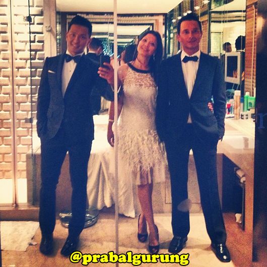 Prabal Gurung with sister Kumudini and brother Pravesh Gurung, all ready for the party
