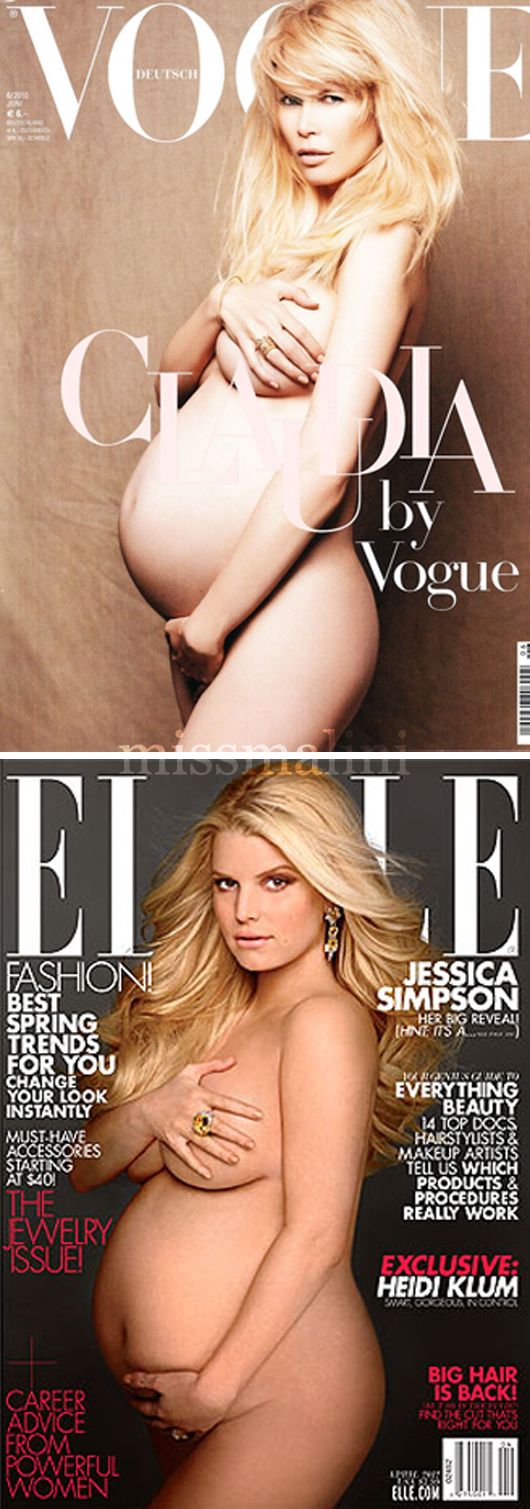 Claudia Shiffer (top) and Jessica Simpson (bottom) copy Demi Moore's iconic pose
