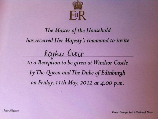 Raghu's invite from Buckingham Palace