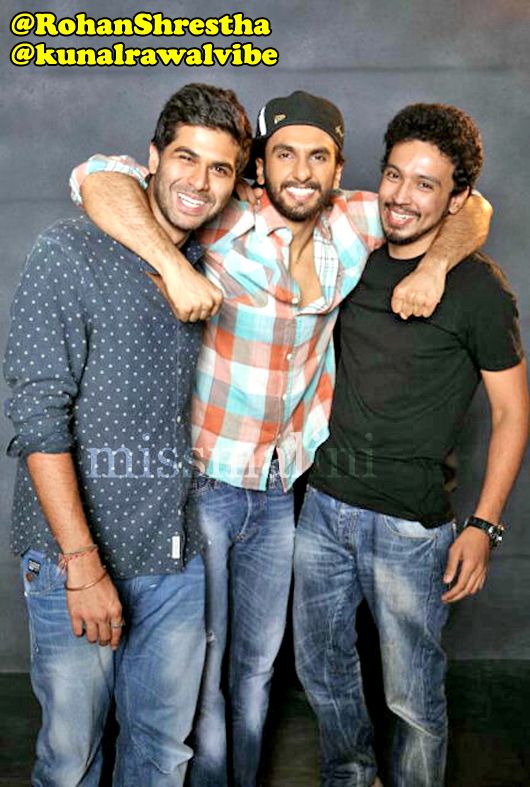 Actor Ranveer Singh flanked by designer Kunal Rawal and photographer Rohan Shrestha