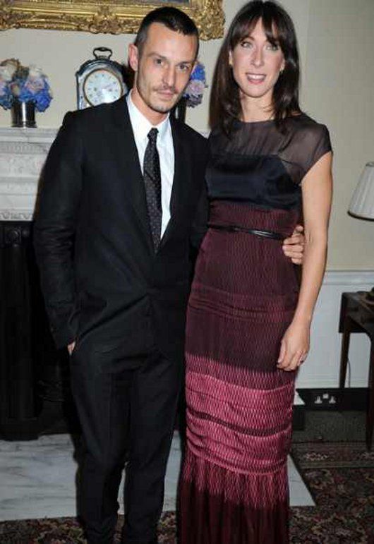 Samantha Cameron, sporting a Jonathan Saunders Autumn/Winter 2011 number, with the man himself