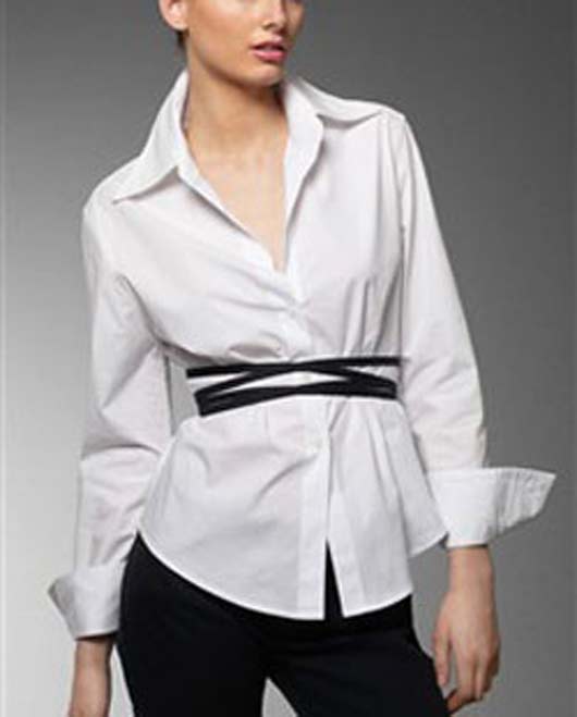 as simple sheer white shirt with a stunning waist enveloping belt