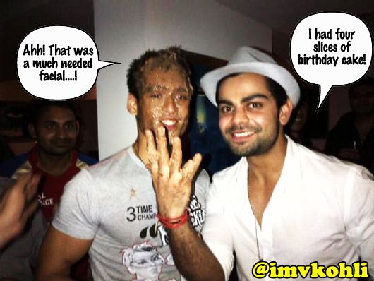 Virat Kohli makes sure the birthday boy gets caked