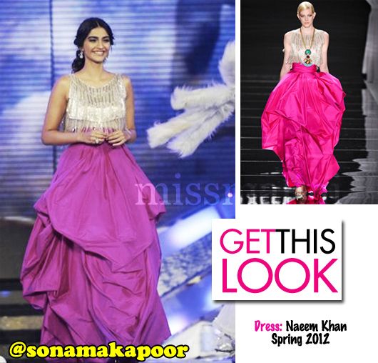 Sonam Kapoor in Naeem Khan (Spring 2012) at the Miss India 2012 Contest