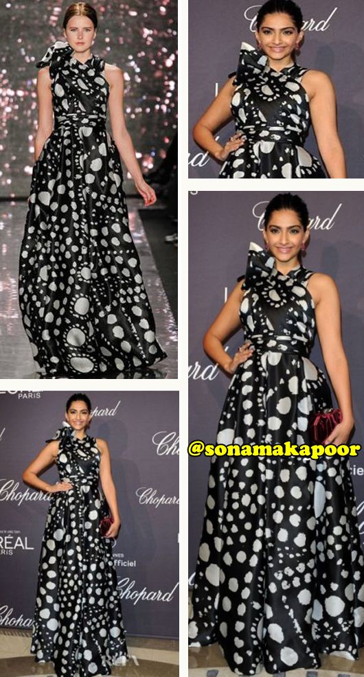 Sonam Kapoor wears a gown by Naeem Khan from the Fall 2012 collection