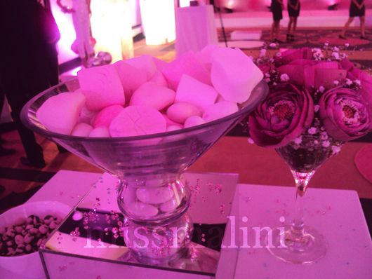 Pink marshmellows were kept on every table along with sugar-almond eggs