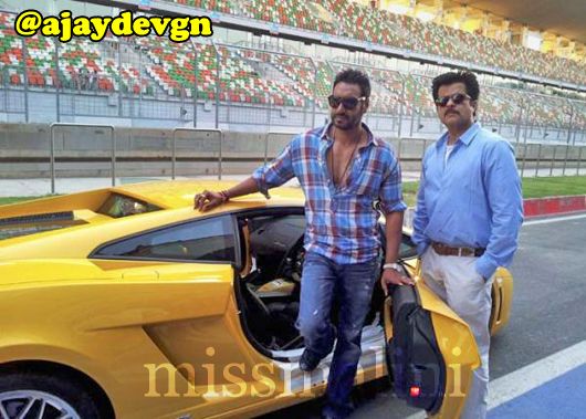 Ajay Devgn and Anil Kapoor promote Tezz at the F1 racetrack in Noida