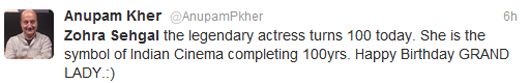 Anupam Kher wishes the Grand Lady