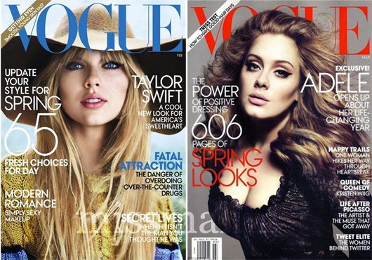 Taylor Swift (Vogue Feb 2012) and Adele (Vogue March 2012)