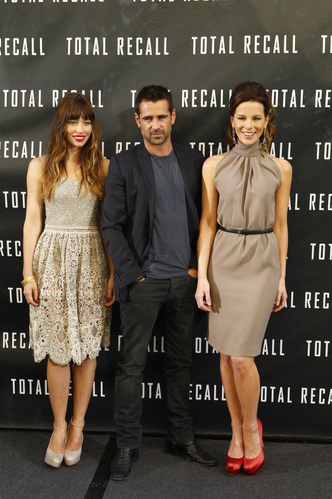 Jessica Biel, Colin Farrell, Kate Beckinsale at the "Total Recall" photocall in LA(Photo courtesy | Sony Pictures India)