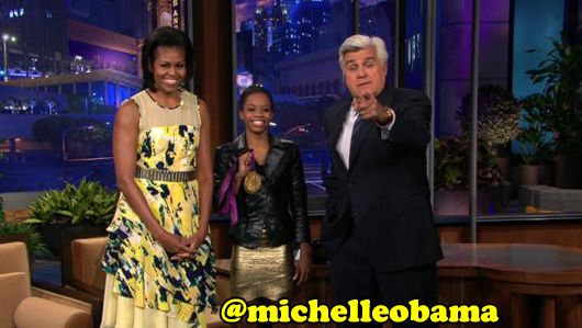 Michelle Obama with Jay Leno (and Olympic Gold Medalist Gabby Douglas)