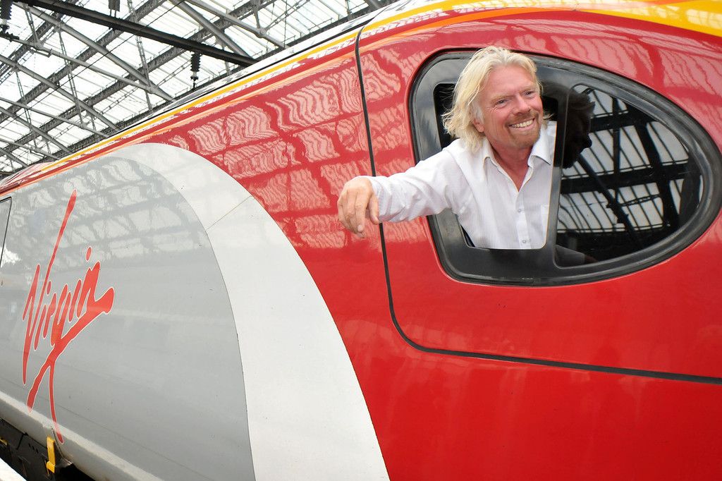 Richard Branson on a Virgin Rail train