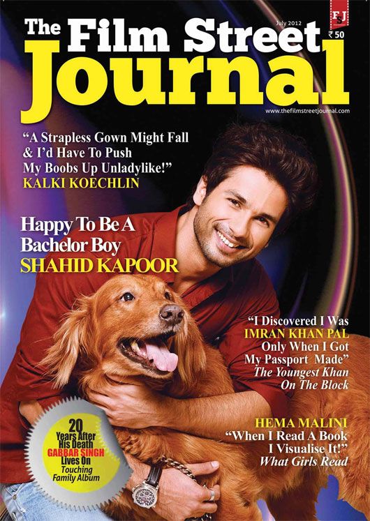 Shahid Kapoor with his dog Kaizer on the cover of The Film Street Journal - July 2012 (photo courtesy | andanh.com)