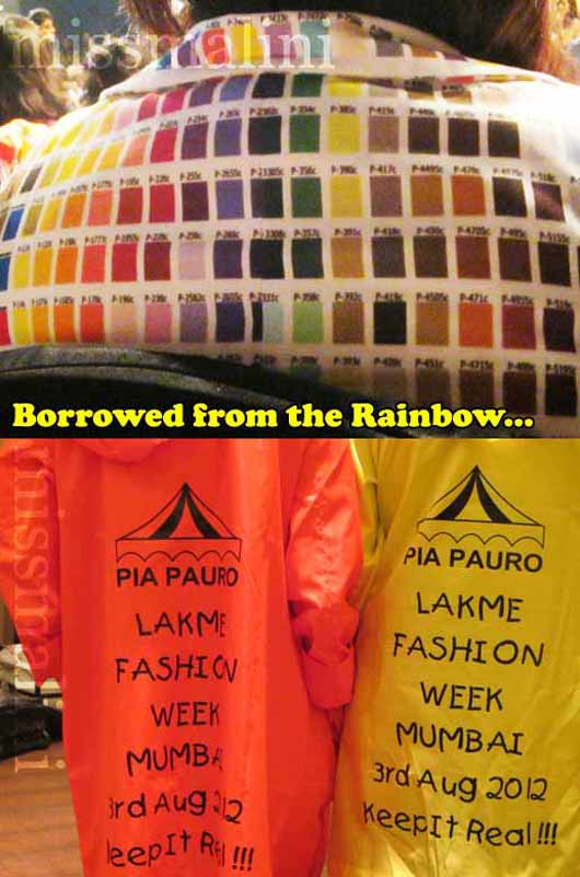 Colour-chart print shirt, Pia Pauro's neon raincoats