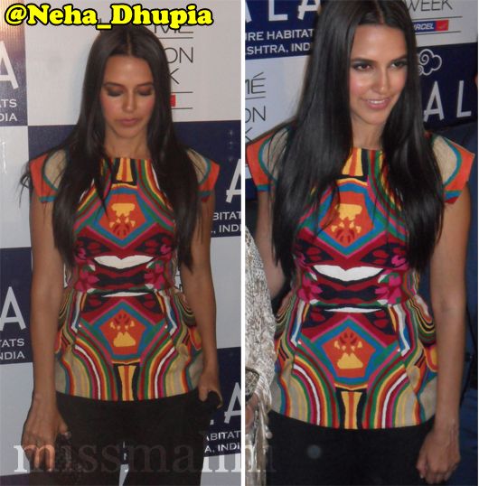 Get This Look: Neha Dhupia Gets Colourful in Pankaj & Nidhi