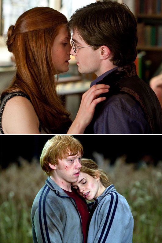 Ginny and Harry; Ron and Hermione