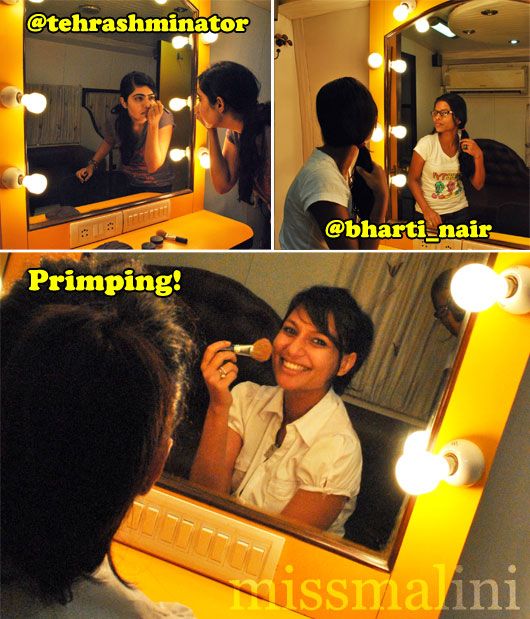 Primping in the vanity mirror!