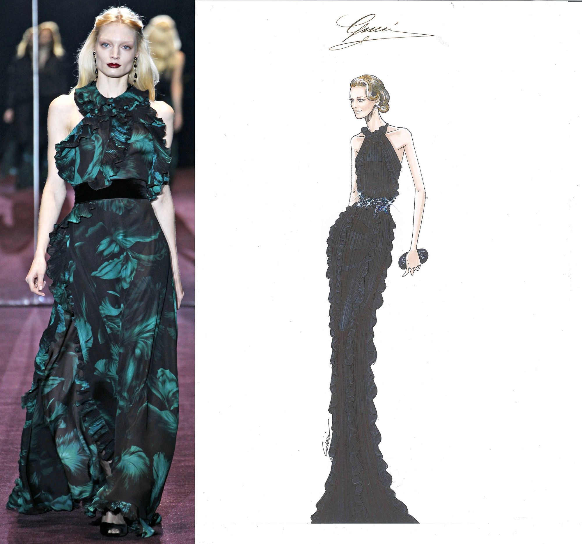 Customisation of the Gucci Autumn/Winter 2012 number for Princess Charlene of Monaco's appearance at the 2012 Ballo del Giglio in Florence, Italy on October 10, 2012 (Photo courtesy | Vogue Italia/GoRunway/Gucci)