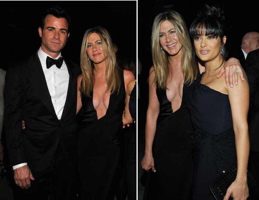 Jennifer Aniston with Justin Theroux & Salma Hayek-Pinault at the LACMA 2012 Art + Film Gala