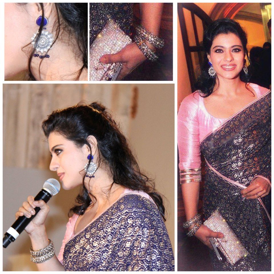 Kajol in Amrapali lapis & silver earrings and 'Art Deco' bangles at the 2012 Pratham UK Gala (Photo courtesy | Amrapali)