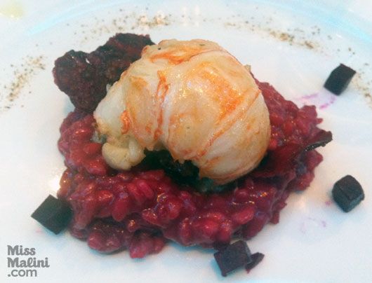 Butter Poached Lobster served with a Beet Risotto