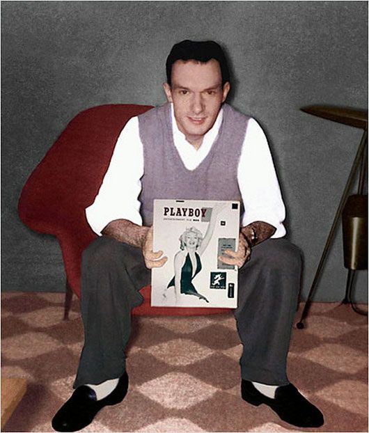 Hugh Hefner in his early days wearing smoking slippers