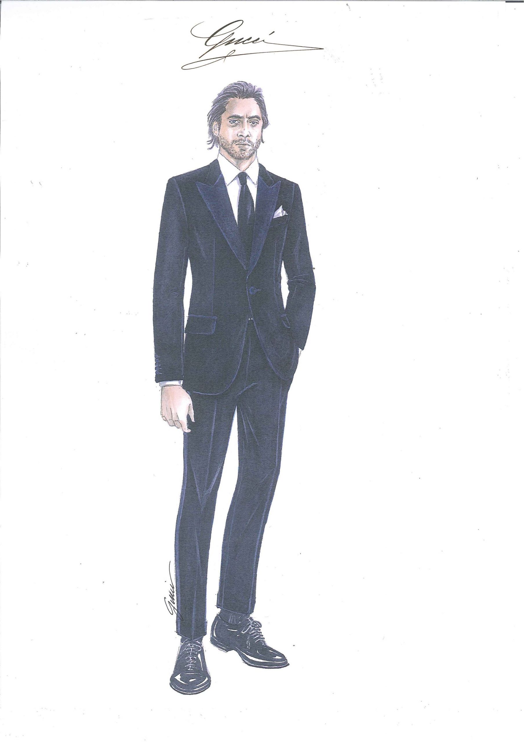 The sketch of Javier Bardem's outfit for the "Skyfall" Royal Premiere (Photo courtesy | Gucci)