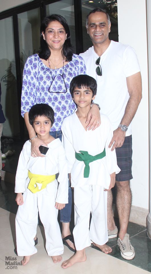 Priya Dutt with her sons Siddharth and Sumair and husband Owen Roncon
