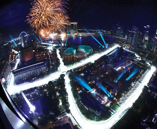 Singapore Grand Prix circuit overview fireworks