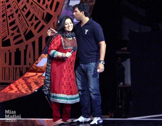 Yuvraj Singh and his mother on the sets of India's Got Talent