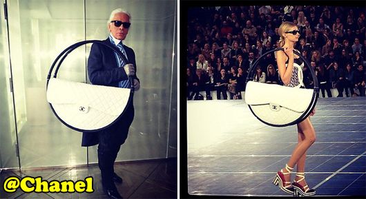 Karl Lagerfeld with the Hulahoop bag (Pix: @DerekBlasberg and @MeenalMistry)