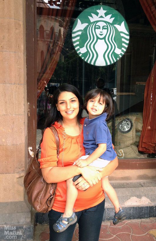 Geetu Wadhera with son Ishaan at Starbucks Mumbai