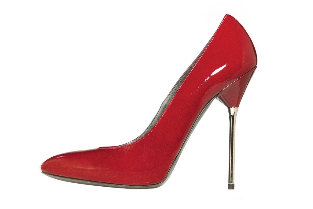 "Sexy Shoes" 2012 2nd position: Stuart Weitzman’s burgundy patent pump with a metallic stiletto (Photo courtesy | Thomas Iannaccone/WWD)