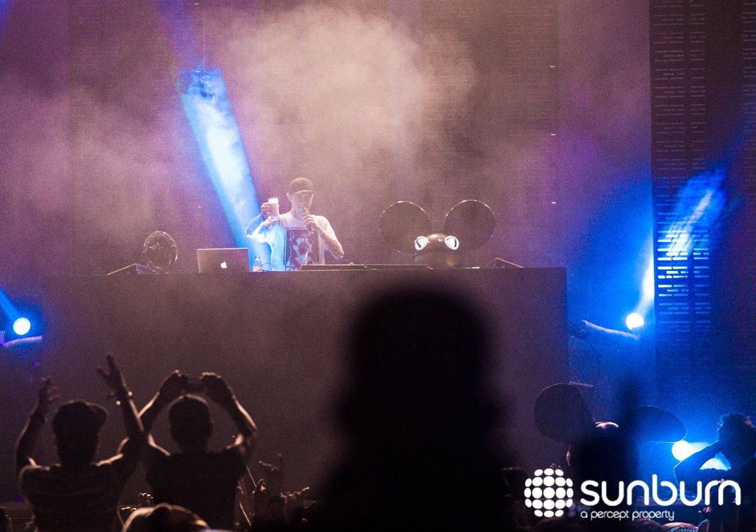 Deadmau5 down's a lassi on stage  | Photo courtesy:  Sunburn / PDM India