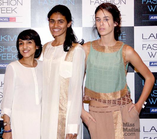 Nupur Kanoi with models in 2 of her looks