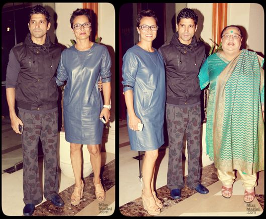 Farhan Akhtar with wife Adhuna and mother Honey Irani at the success party of "Bhaag Milkha Bhaag" at JW Mariott on July 17, 2013 (Photo courtesy | Yogen Shah)