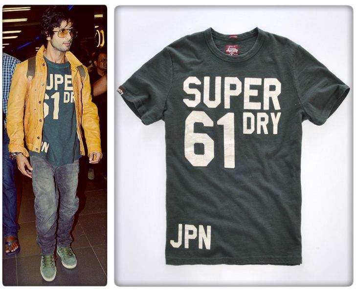 Shahid Kapoor in Superdry green 'Trainer Entry' T-shirt en route to Macau for IIFA 2013 (Photo courtesy | Yogen Shah/ Superdry)