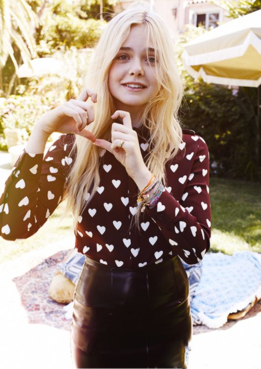 Elle Fanning in the rubber collar heart print shirt from Burberry's A/W'13 collection for Miss Vogue Australia