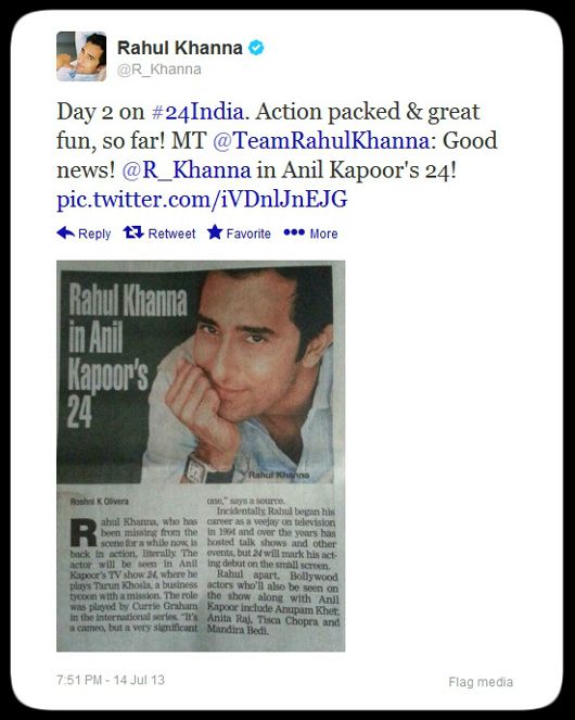 Rahul Khanna's tweet on 24 India