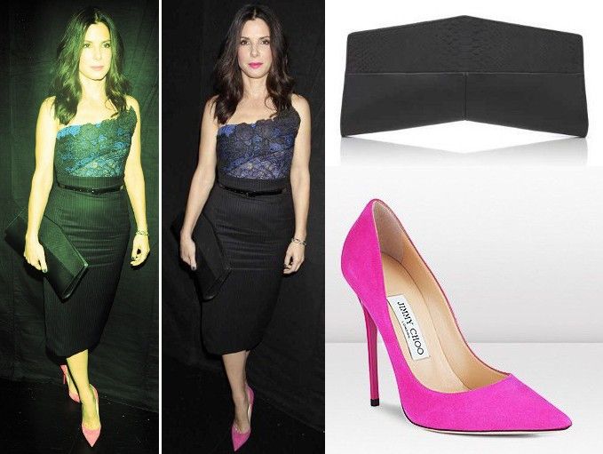 Sandra Bullock in custom Vera Wang, Narciso Rodriguez black python and napa clutch and Jimmy Choo 'Anouk' pointy toe pumps at the 39th Annual People's Choice Awards