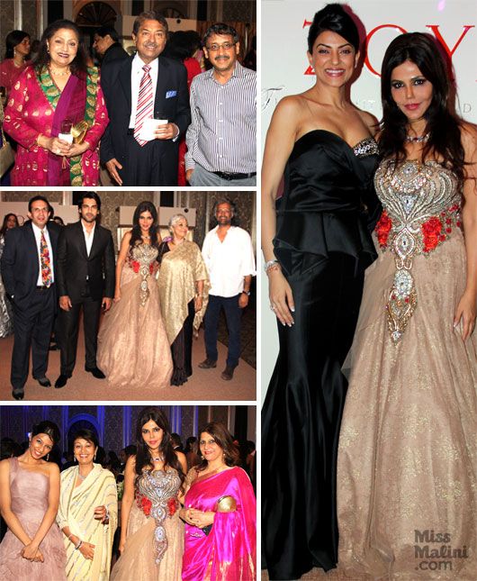 (Top-Bottom) Actor Bindu, Champaklal Javeri, Vivek Jain | Parvez Damaia, Arjun Bajwa, Nisha JamVwal, Geetu Raheja, Samar Jodha | Anujla Banswara, Princess Bhargavee Udaipore, Nisha JamVwal, Deepa Harris of Taj | (Right) Sushmita Sen & Nisha JamVwal