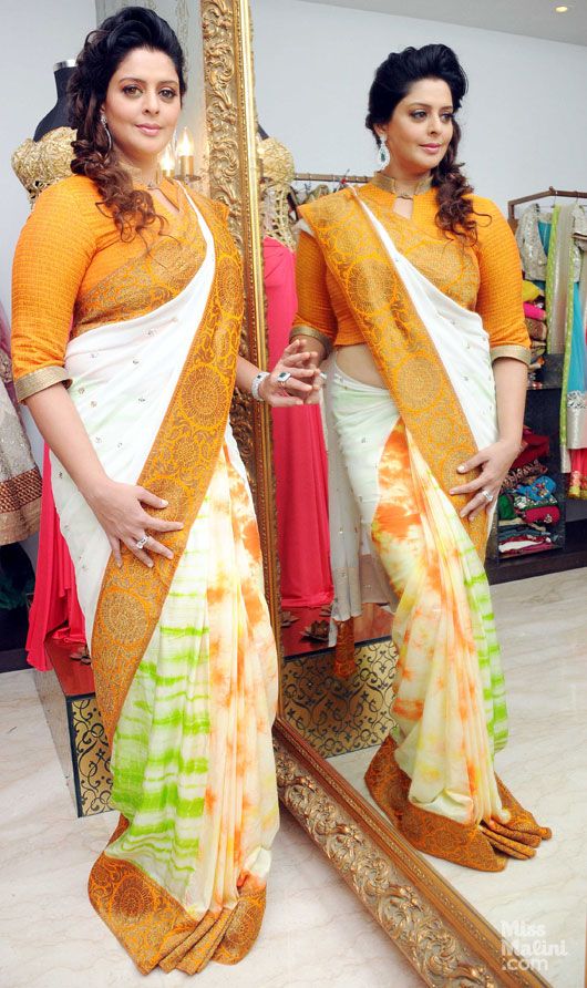 Nagma in a saree by Amy Billimoria