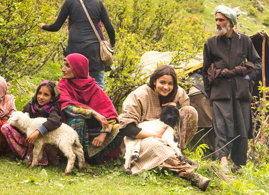 Alia Bhatt with the 'Bakarwals', the local shepherds in Chandanwari, Kashmir.